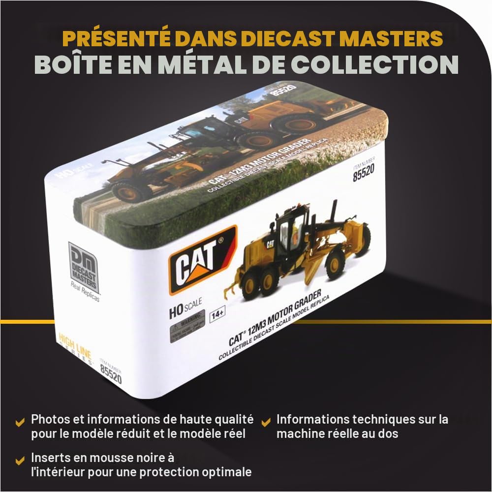 Diecast Masters 85520 - Niveleuse à Moteur Caterpillar 12M3, Échelle 1/87, env. 11,7 x 4,3 x 3,8 cm, à partir de 14 Ans