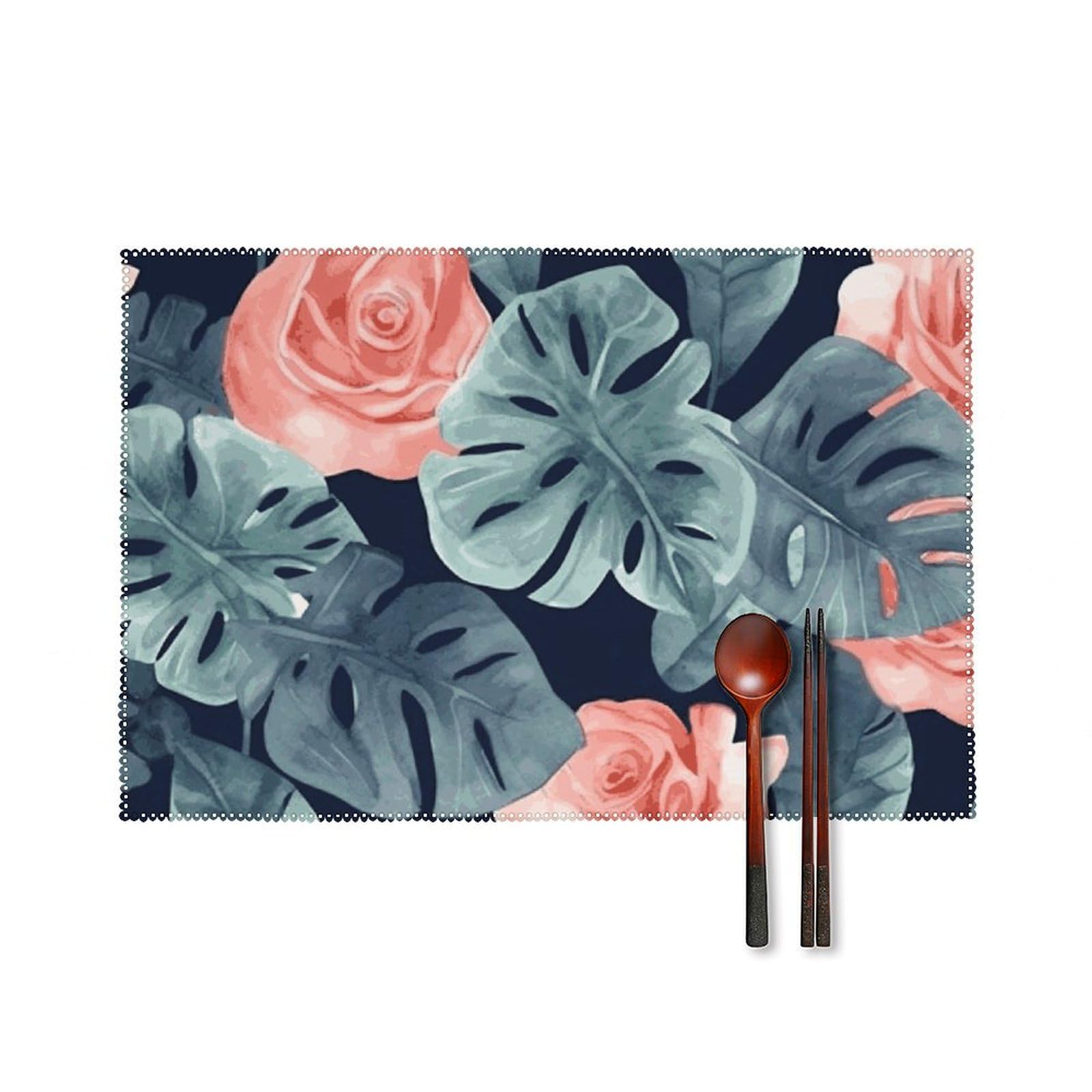 Set de table toile Monstera aquarelle 45x30cm infroissable lot de 6