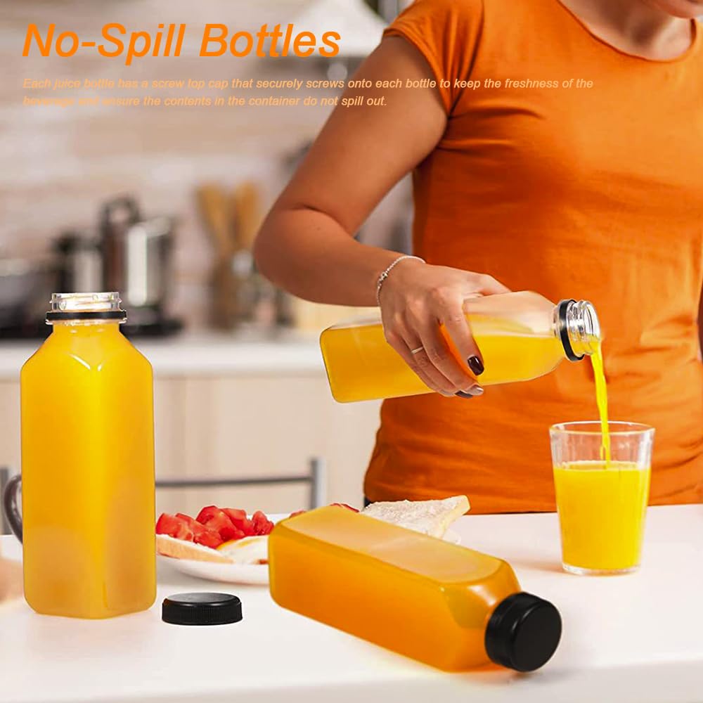 TINGDUANJIAN 6pc Juice Bottles with Lids, Small Plastic Shot Bottles for Smoothies Water & Other Beverages, Clear, Reusable - Image 2