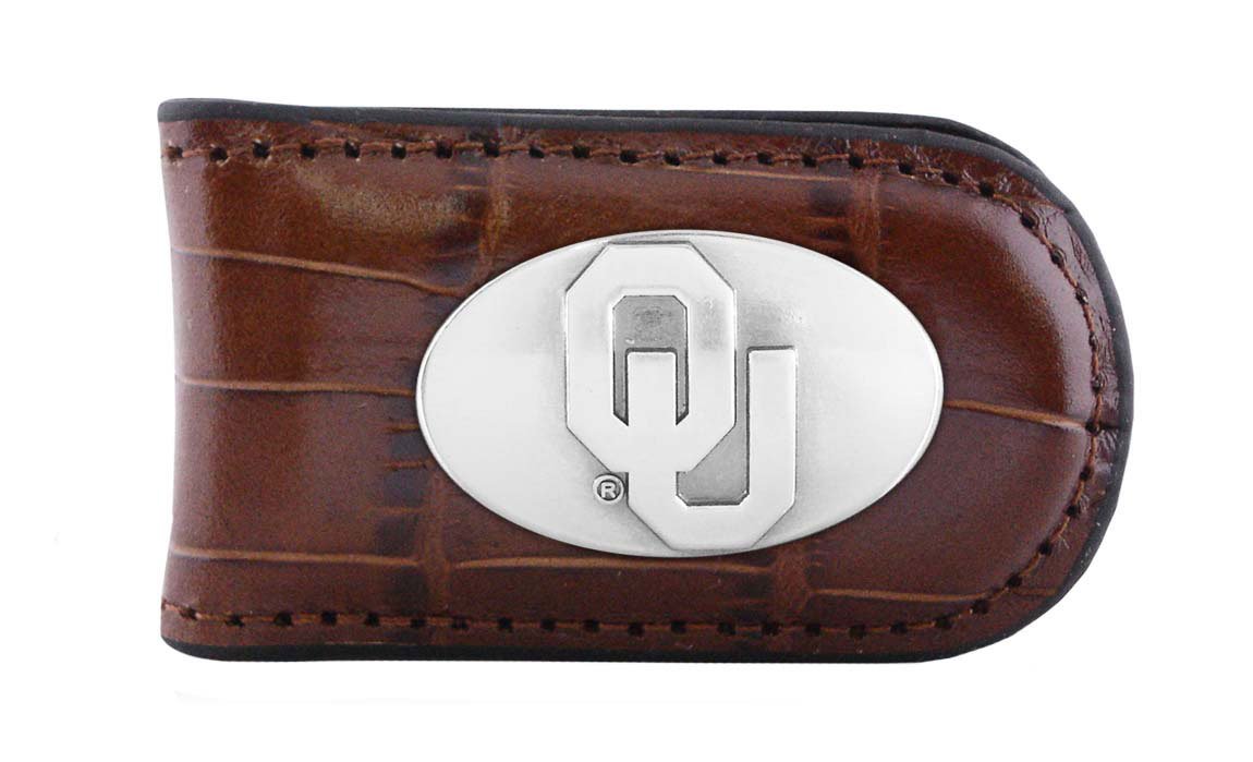 NCAA Oklahoma Sooners Tan Crocodile Leather Magnet Concho Money Clip, One Size
