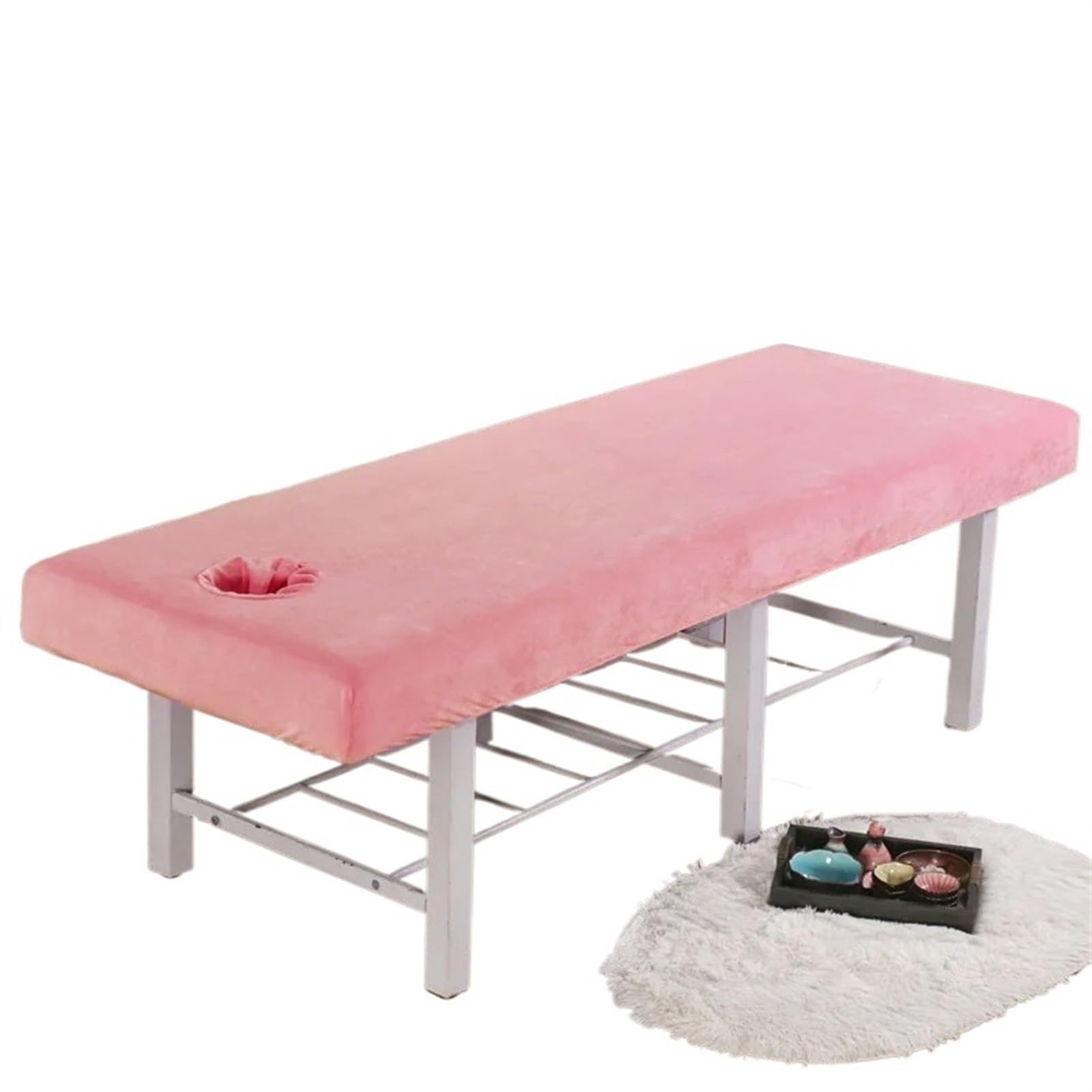 Funda Camilla Masaje Funda de Cama Gruesa de Terciopelo de Cristal, Funda de Cama de Belleza, Funda de Cama de Masaje for Hospital, Hotel, salón de Belleza(Rose,190X80CM)