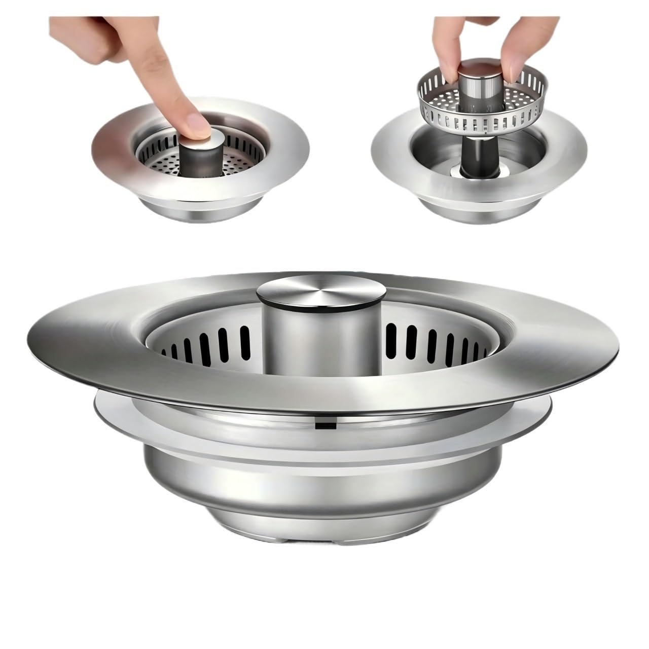 3-in-1 Kitchen Sink Strainer Pop-Up Stopper With Anti-Clog Basket And Odor Filter Drain
