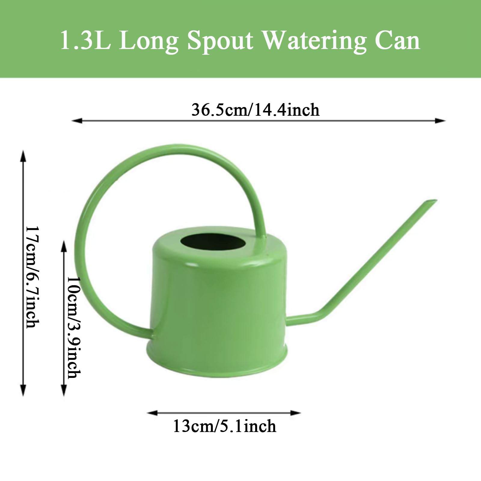 Metalowa konewka w stylu vintage, 1,3 l, do roślin wewnętrznych i zewnętrznych, długa wylewka, doniczka ze stali nierdzewnej, na sukulenty, bonsai, kwiaty ogrodowe, zielona