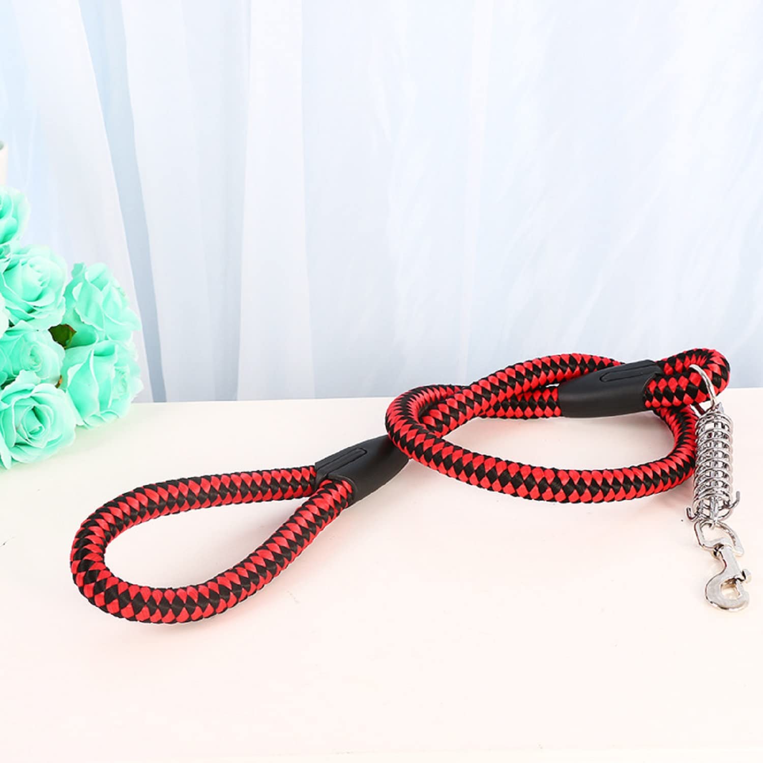Emily Pets 5FT Heavy Duty Dog Leash - Highly Reflective Threads Nylon Rope with Comfortable Handle and Explosion-Proof Spring for Medium and Large Dog(Red-Black) (B09V7YCYFN) Amazon Price History, Amazon Price Tracker