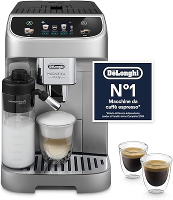 De’Longhi Magnifica Plus – Perfetto Macchina da Caffè Automatica, LatteCrema Montalatte Automatico, 18 Bevande in un Solo Tocco, Display Touch a Colori, Argento e Nero (ECAM322.70.SB)