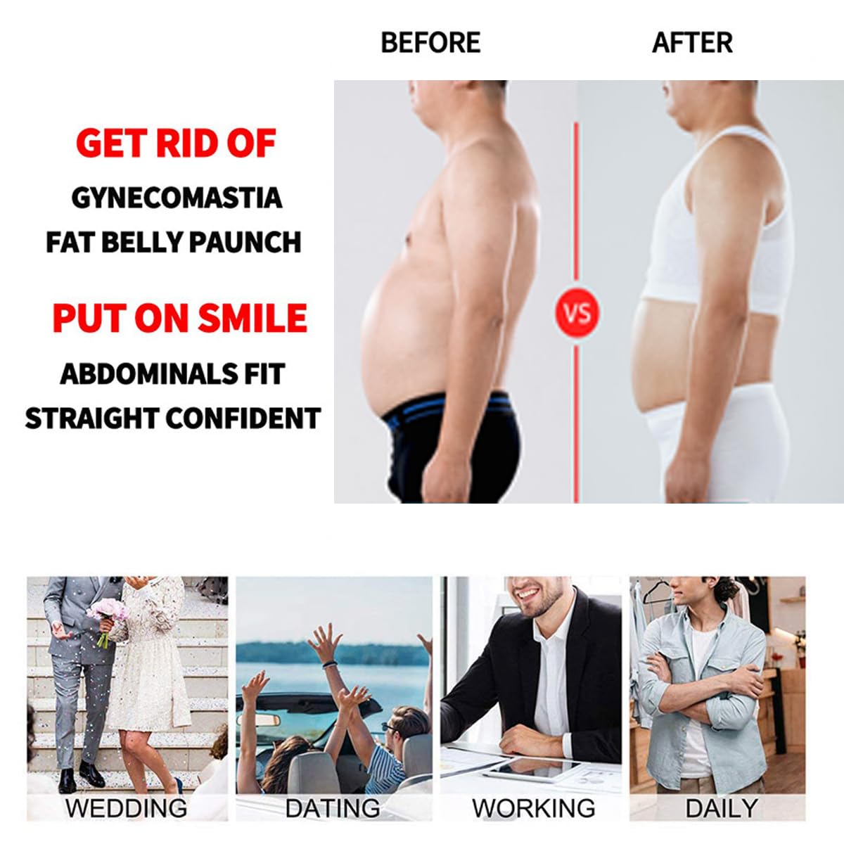 Hombres Corsé compresión Plana Chest Binder Flat Esconder ginecomastia Compresión para Adelgazar, Camiseta de Tirantes para Entrenamiento