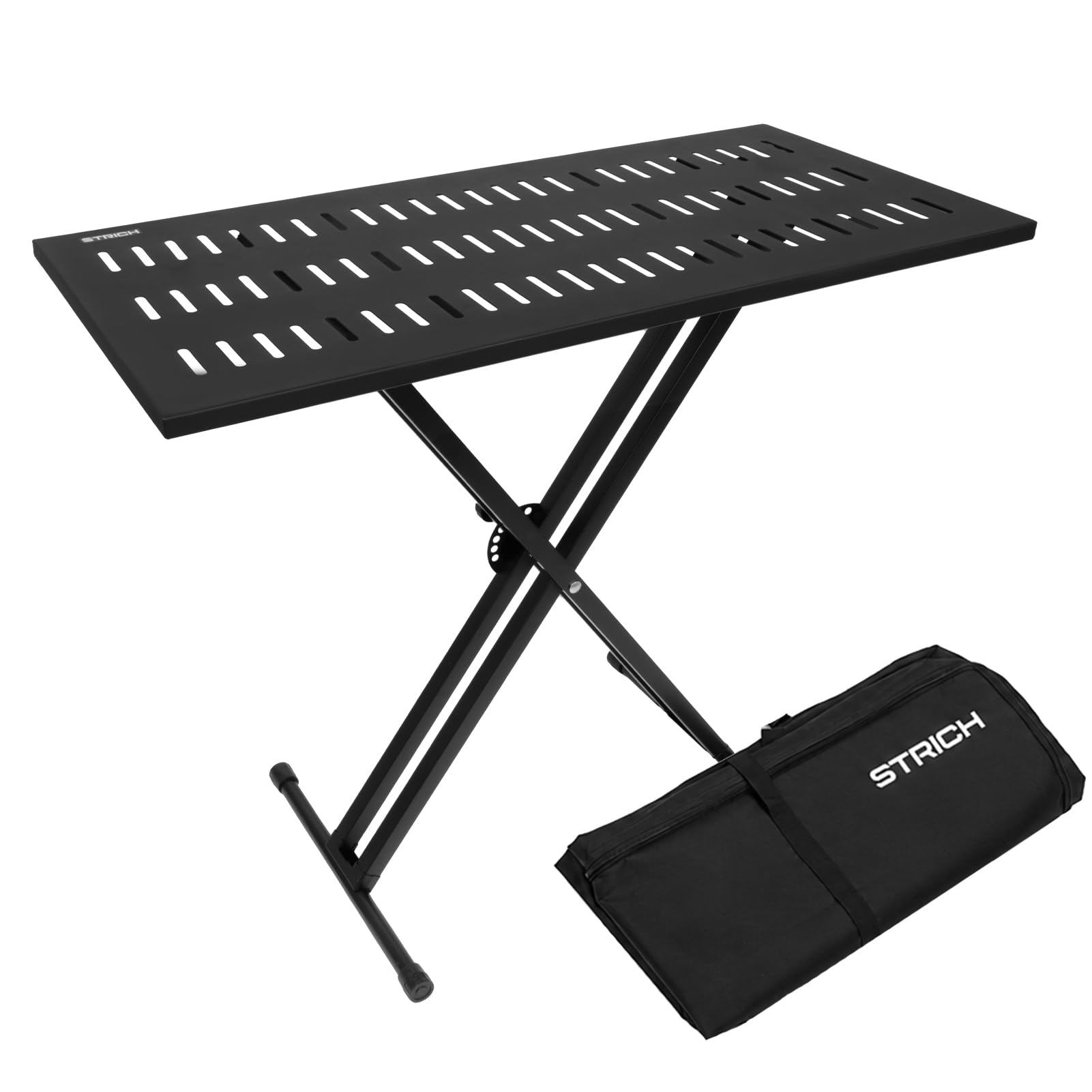 STRICH Tragbarer DJ-Tischständer, stabiler X-förmiger Ständer für Mixer, Laptops, MIDI-Keyboards, Synthesizer & Plattenspieler. Faltbare Musikarbeitsfläche für Live-Auftritte und Studios