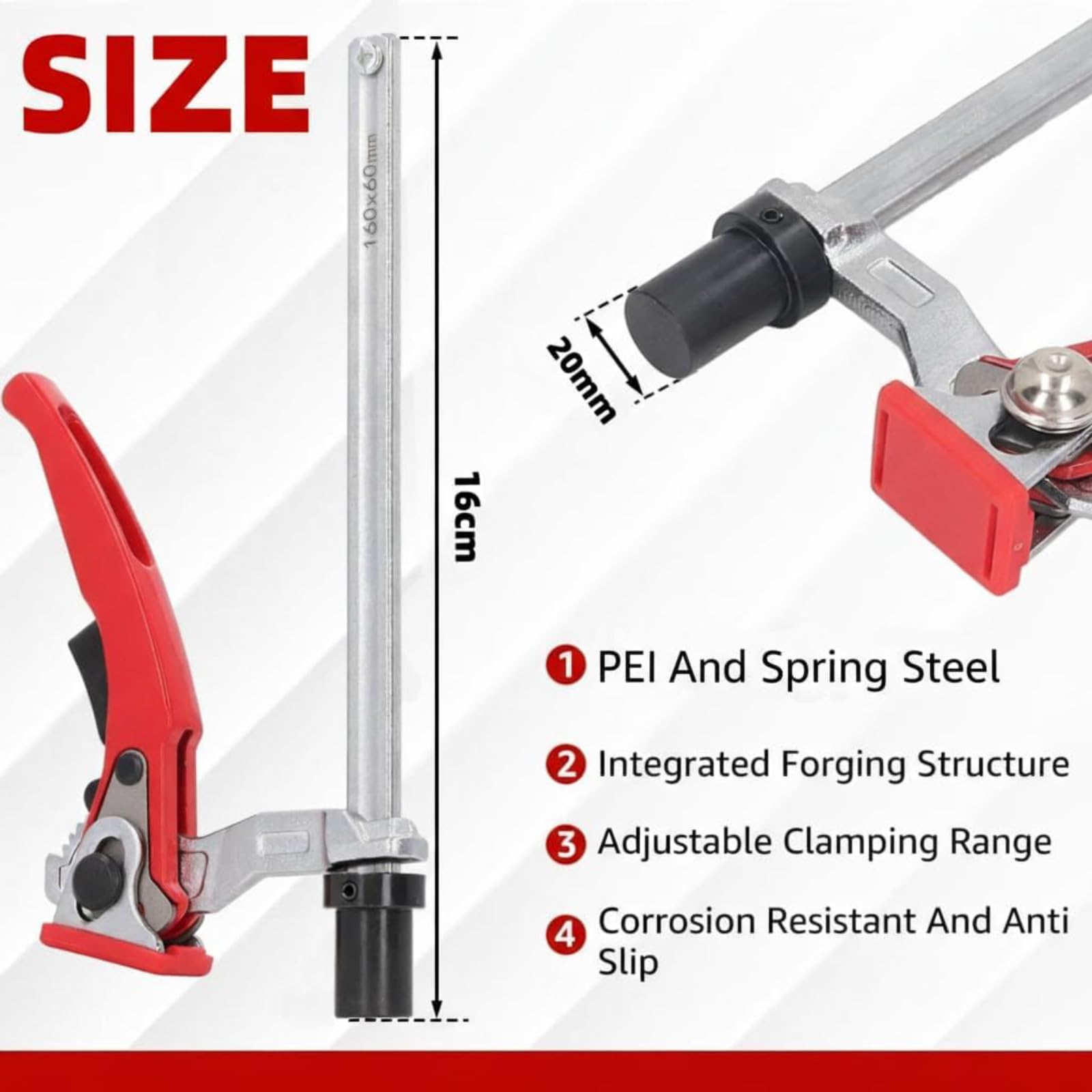 DEWIN Ratchet Bench Clamp,20mm Lever Clamp Capacity Base 13.5x6.5mm Guide Rail Bench Dog Clamp with Ratchet Mechanism Clamping Range 160x60mm for Woodworking - Image 2
