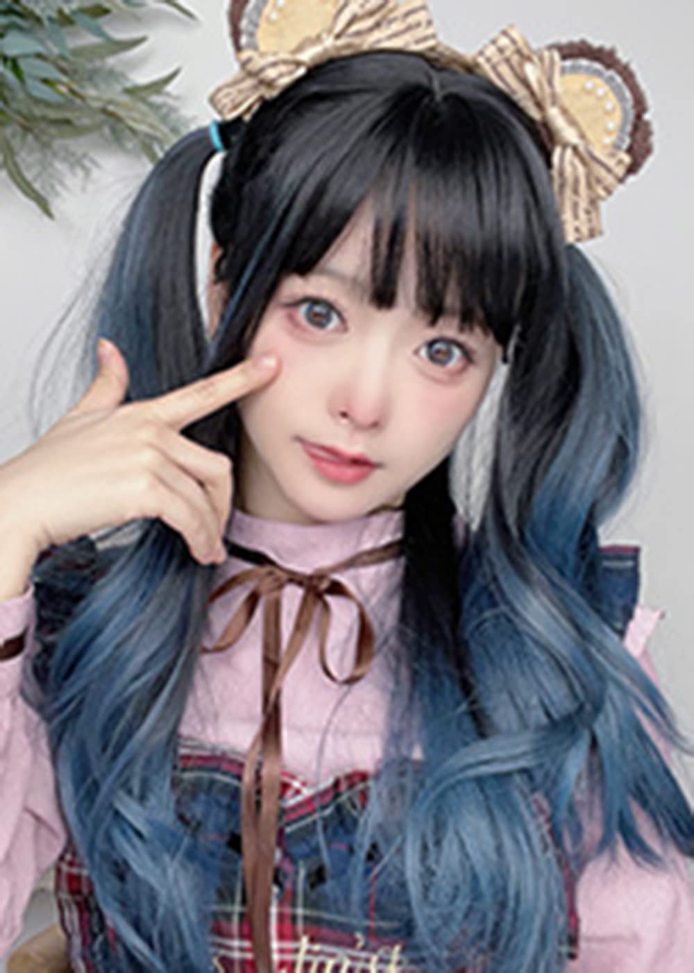 Wavy Long Black White Synthetic Hair Lifelike Daily Sweet Lolita Japanese Hot Princess Cosplay Party Natural Female Wigs with Bangs (11)