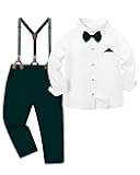 Boys Dress Clothes Formal Outfit Long Sleeve Shirt + Suspenders Pants + Bow Tie Easter Wedding Birthday Formal Wear