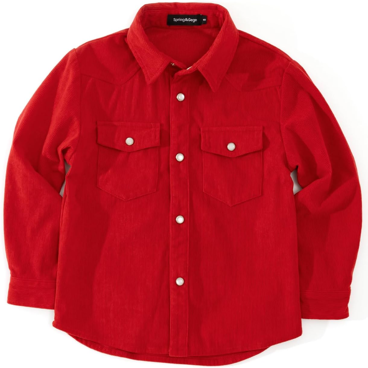 Spring&Gege Boys Long Sleeve Corduroy Shirts Western Pearl Snap Shacket with Flap Pockets
