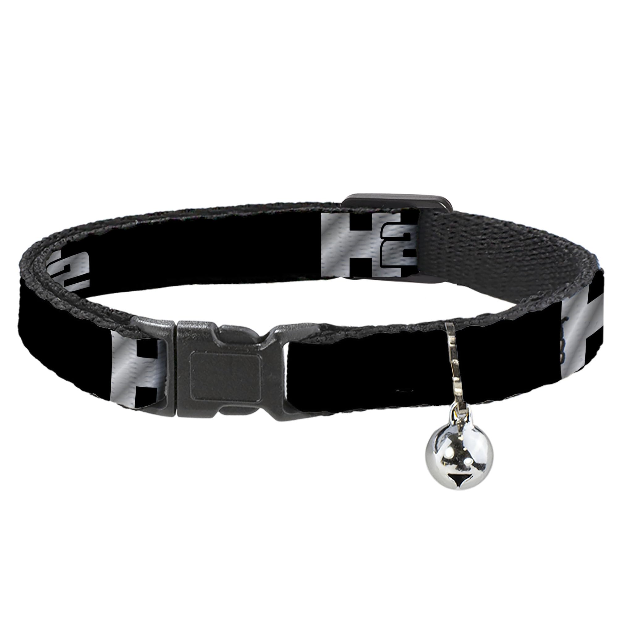 Collar de gato Breakaway Buckle-Down H2 negro con logotipos repetidos de 8 a 12 pulgadas ajustable