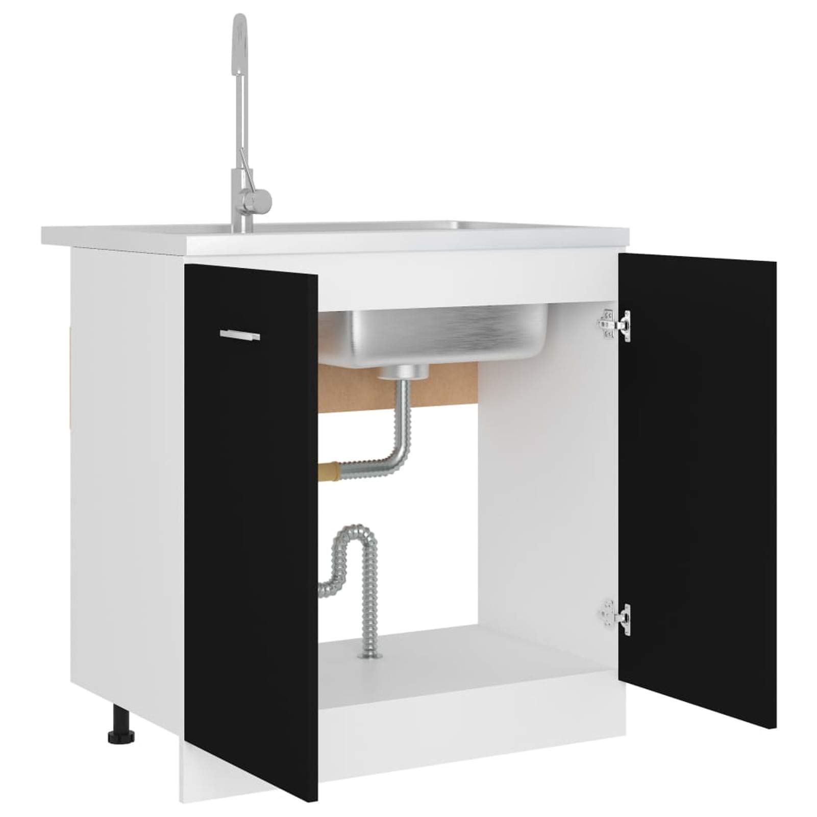Tidyard Keukenkast met 2 deuren planken keuken kast keukenblok keukenmeubel keukenkast onderkast spaanplaat zwart 60 x 46 x 81,5 cm