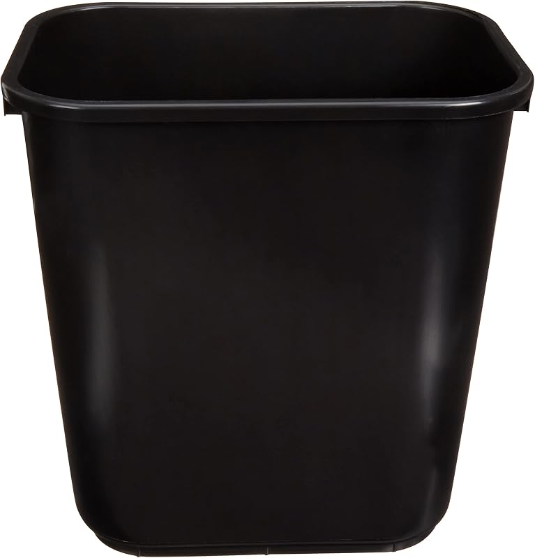 Amazon Basics Rectangular Plastic Office Wastebasket,14.4"L x 10.3"W x 15"H, 7 Gallon, Easy to Clean, Black, Pack of 2