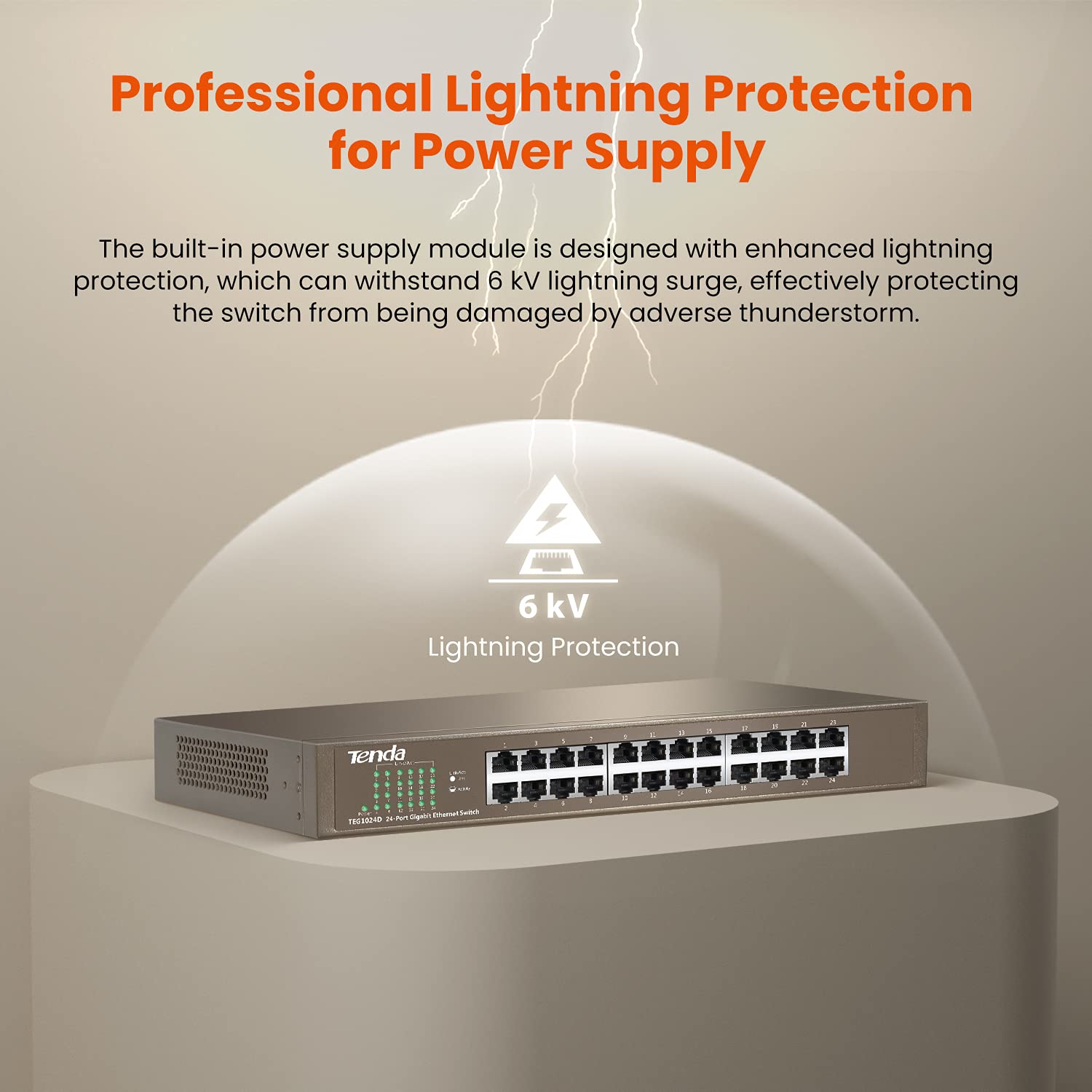 Tenda Switch Gigabit a 24 porte Switch di rete non gestito Switch Ethernet senza ventola (Plug and Play, montaggio a parete/montaggio su rack, protezione Lightning 6kV, custodia in acciaio) (TEG1024D)