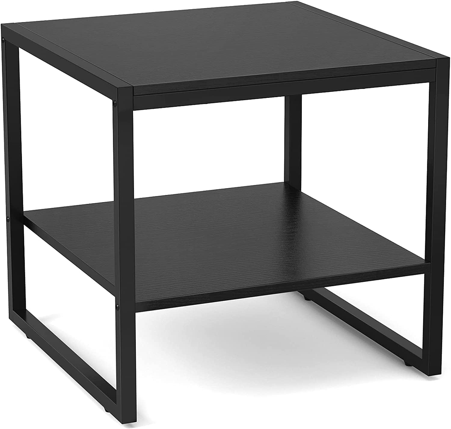 Indian Decor 44566 End Table, 20 Inch Square Side Table Modern Night Stand with 2-Tier Storage Shelf, Living Room Small Coffee Table, Wood Finish Bedside Table for Bedroom, Black top