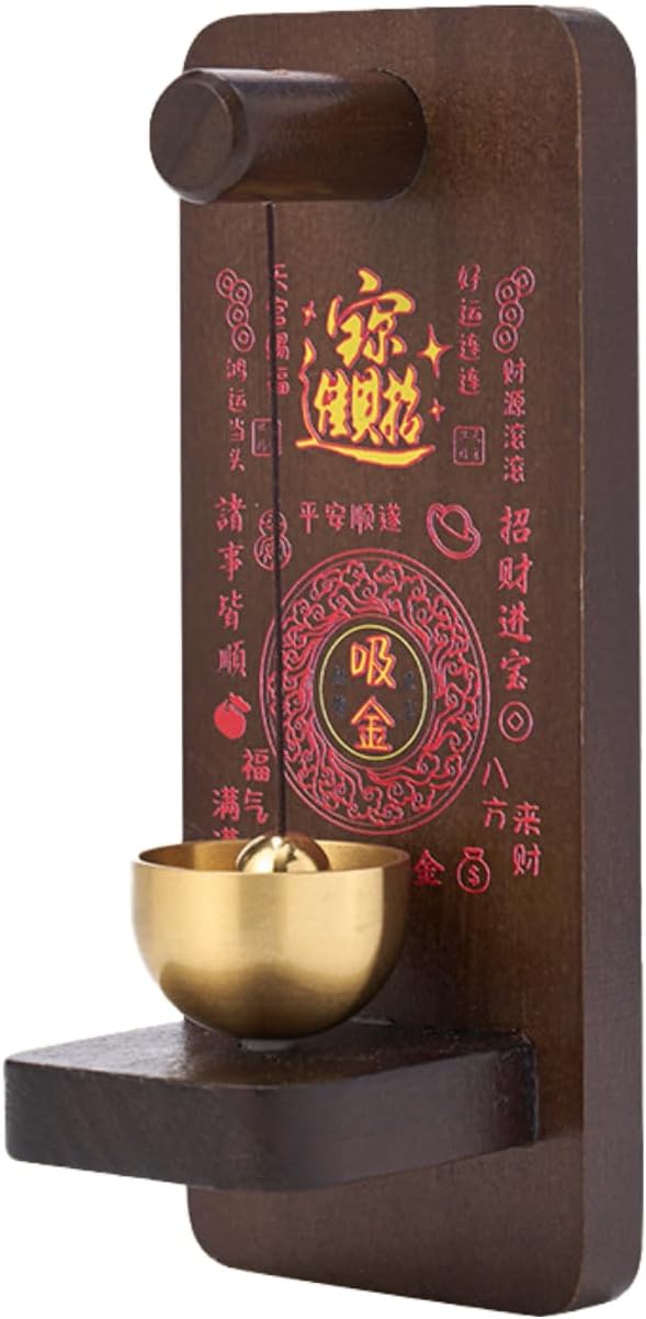 Retro Wooden Shop Bell - Magnetic & Self-Adhesive Hanging Door Chime for Store, Cafe, Home Entry, No Drill Needed (Walnut) (Gold)