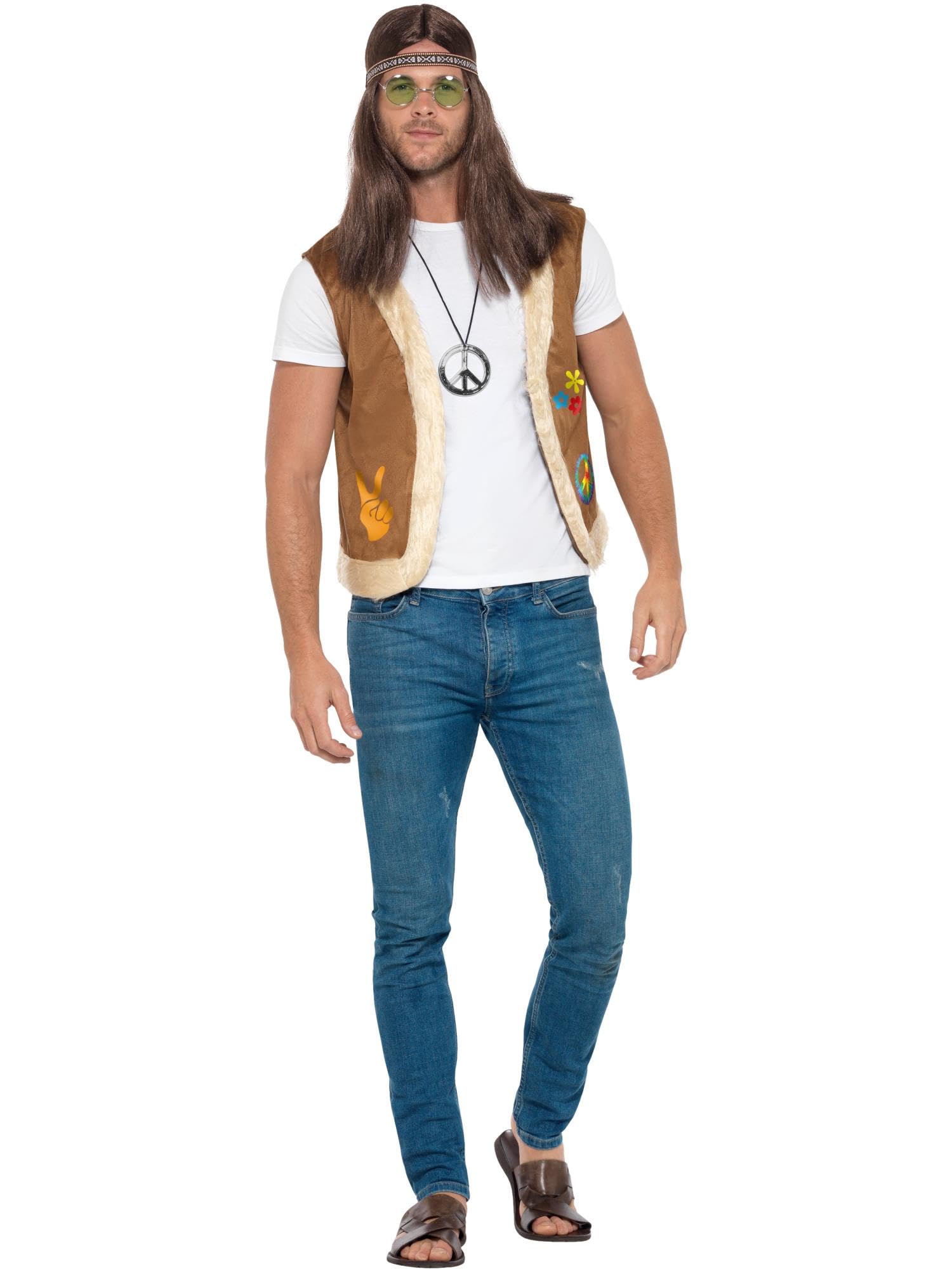 Smiffys Unisex Brown Hippie Waistcoat