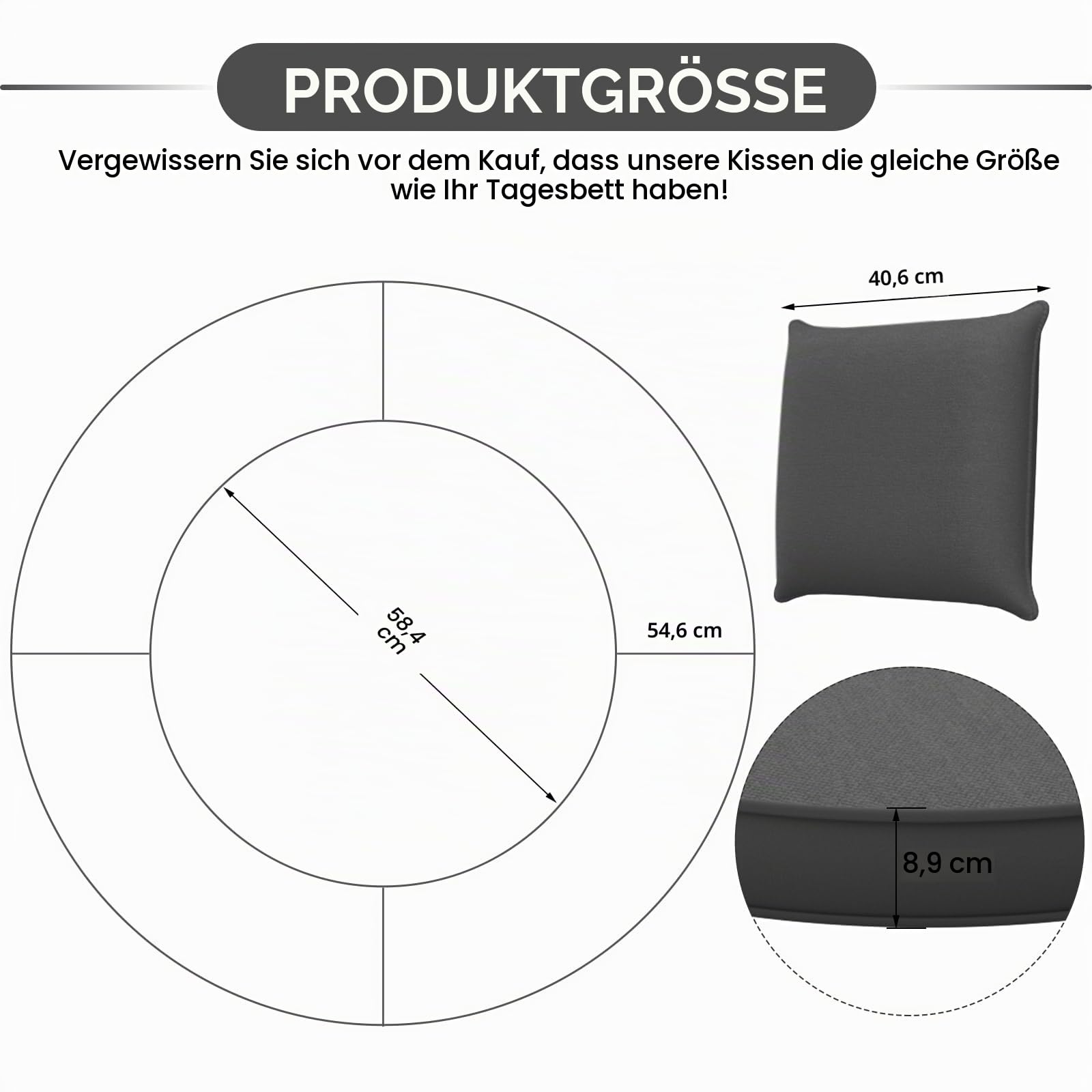 167,6 cm, 5-teiliges Ersatzkissen für den Außenbereich, Tagesbett, Sonnenbett, mit Reißverschluss, wasserabweisend, Rattan-Sofa-Kissenbezug, Schwarz