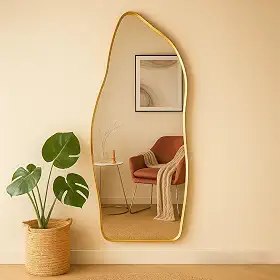 Espelho Orgânico Magnus 90x40cm Dourado – Para Banheiro, Quarto, Closet e Hall Estilo Contemporâneo