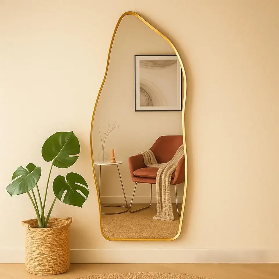 Espelho Orgânico Magnus 90x40cm Dourado – Para Banheiro, Quarto, Closet e Hall Estilo Contemporâneo