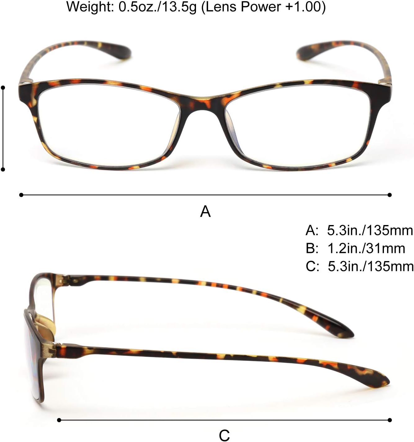MIDI Ultra Lightweight Reading Glasses for Women | Blue Light Blocking Readers (+3.00, Brown Demi) Designer Small face Thin one Power m209c10300