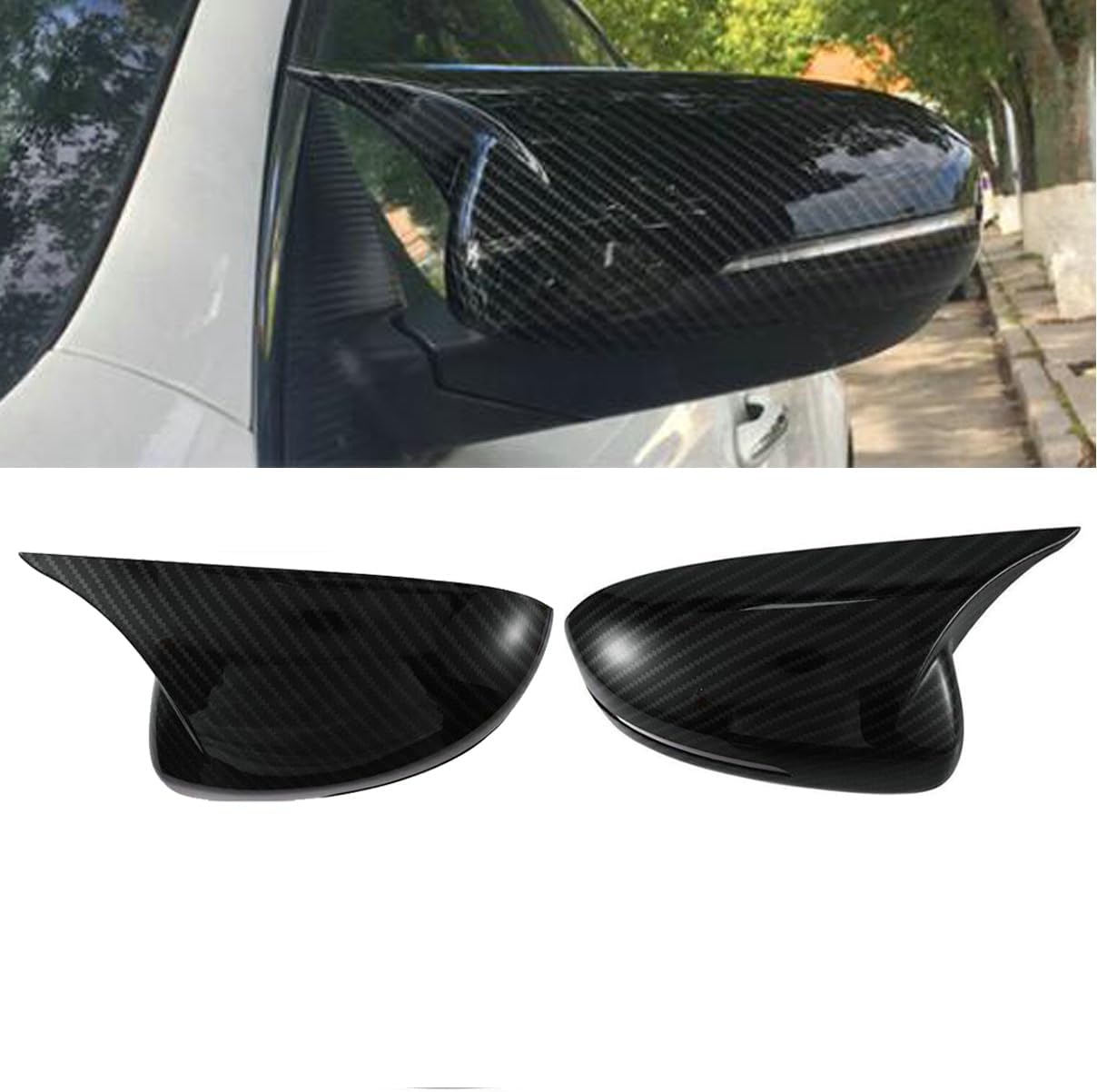 2pcs Rear View Mirror Outside Housing Wing Cover for Kia Optima K5 2011-2015 Rearview Mirror Door Wing Caps Driver Passenger Side Carbon Fiber Style Interior OX Horn Accessories