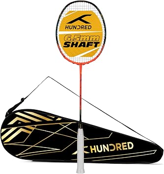 HUNDRED Flutter FF ATTK Strung Badminton Racket with Full Cover Orange/Black, 80 g