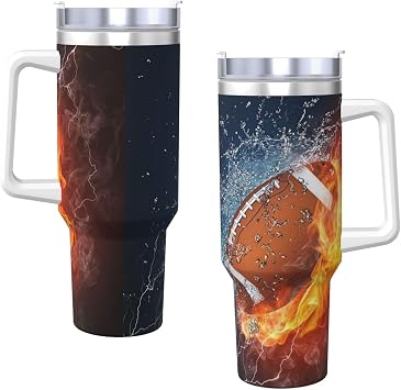 Fire Football,40OZ Ice Bully Cup with Handle Stainless Steel Mug Water Bottle