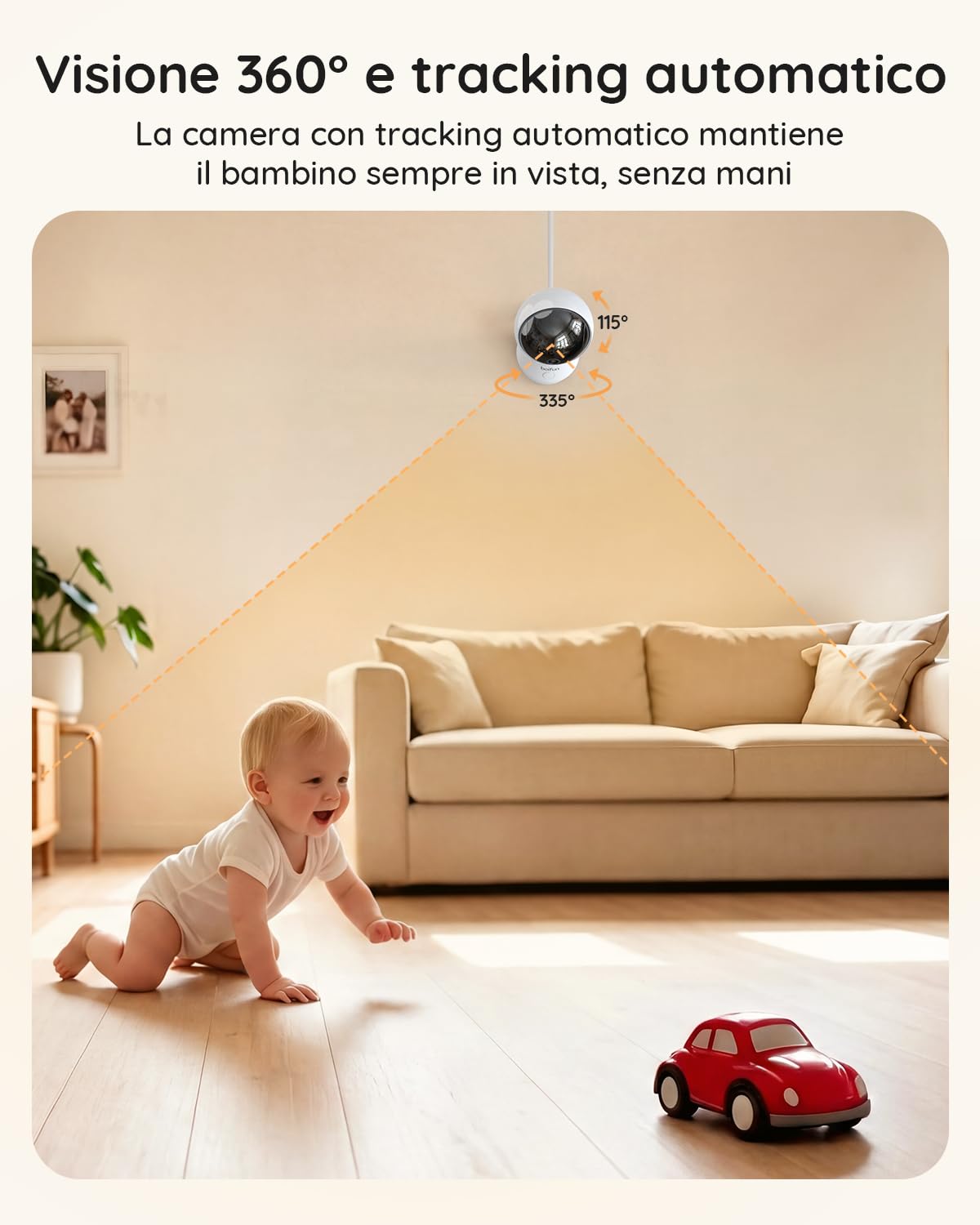 Boifun Baby Monitor 5.5" Video Audio 4MP 360° Zoom 4X WiFi AI Intelligente Audio Bidirezionale Luce Notturna 4000mAh