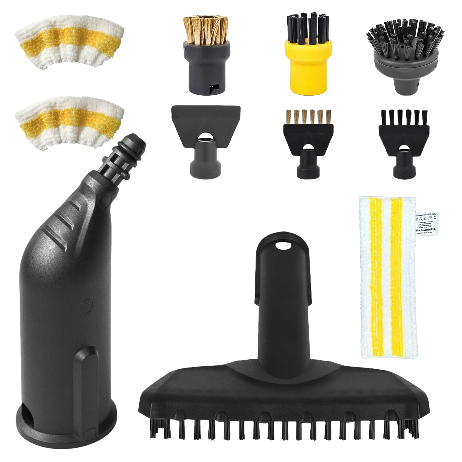 Lot de 11 Accessoires pour Nettoyeur Vapeur Kärcher SC1 SC2 SC3 SC4 SC5 Accessoires, avec brosse ronde, brosse plate, buse incurvée, brosse à vapeur manuelle, grande brosse ronde, housse de chiffon