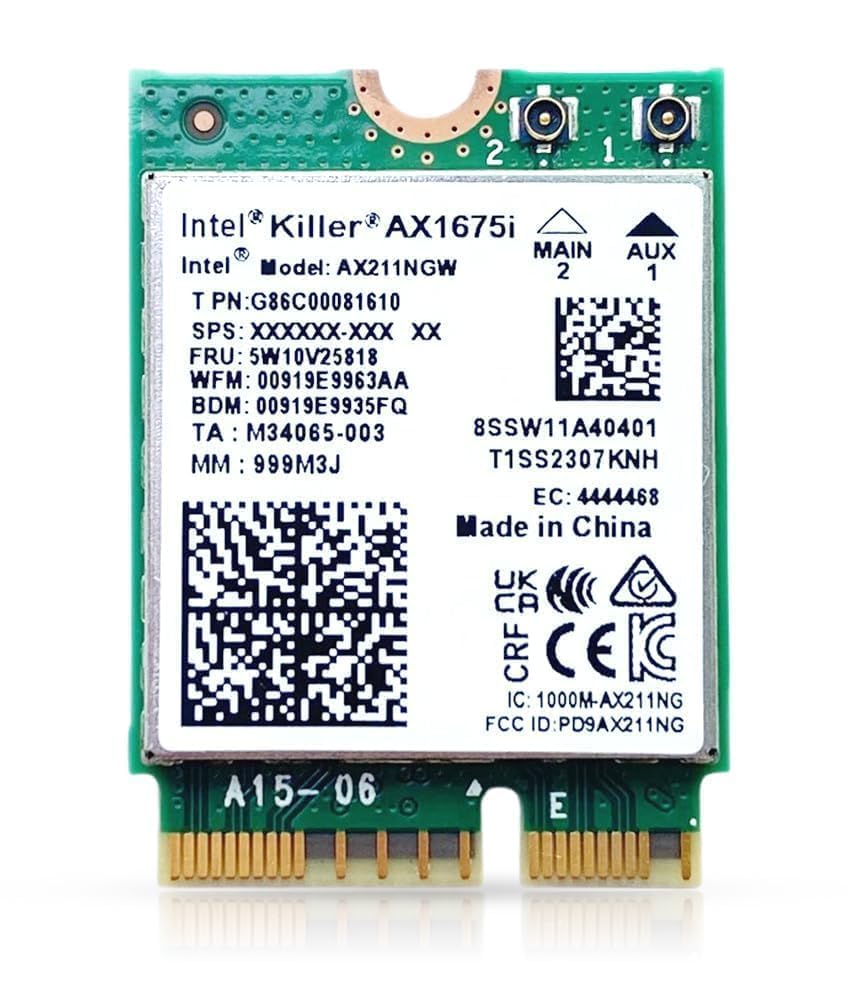 AX1675i Killer Series Upgraded WiFi 6E Adapter | Gaming WiFi Adapter | CNVio2 M.2 Wifi Card | 2.4 Gbps WiFi for PC | Bluetooth 5.3 Support | Requires Intel 11th+ Gen CPU (AX1675i)