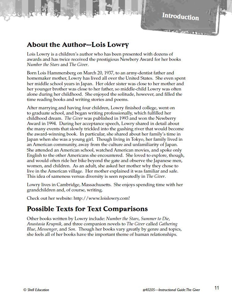 Image of The Giver: An Instructional Guide for Literature - Novel Study Guide for 4th-8th Grade Literature with Close Reading and Writing Activities (Great Works Classroom Resource
