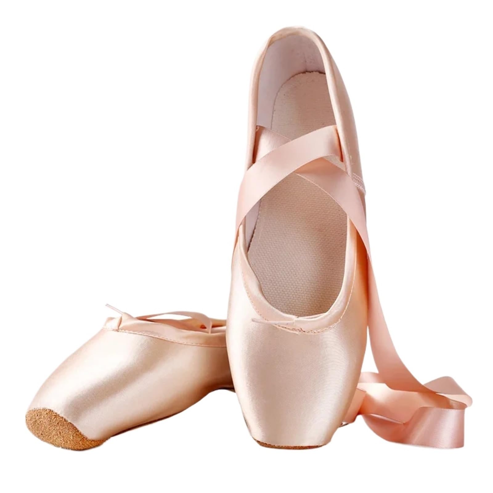 CNYUON Ballet Slippers Women Ballet Dance Shoes Child Adult Ballet Pointe Dance Shoes Girls Professional With Ribbons Satin Shoes For Ballet(38)