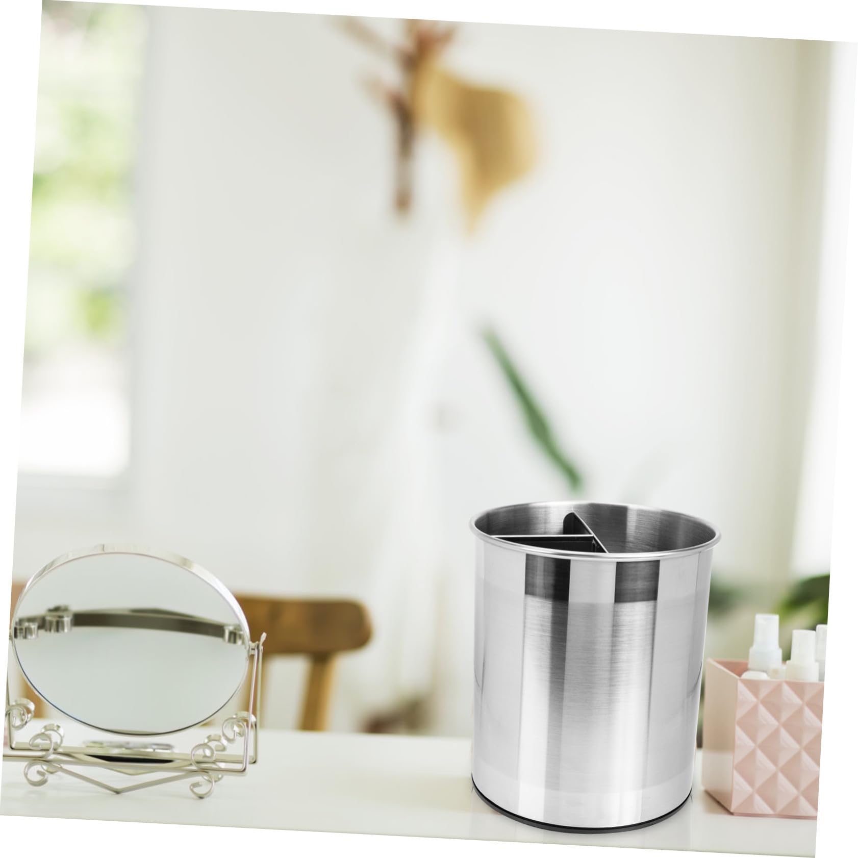 Didiseaon Porte-ustensiles Rotatif Acier Inoxydable Seau de Rangement sans Couvercle pour Cuisine et Salon Organiseur de Bureau Multifonctionnel Compact et Pratique