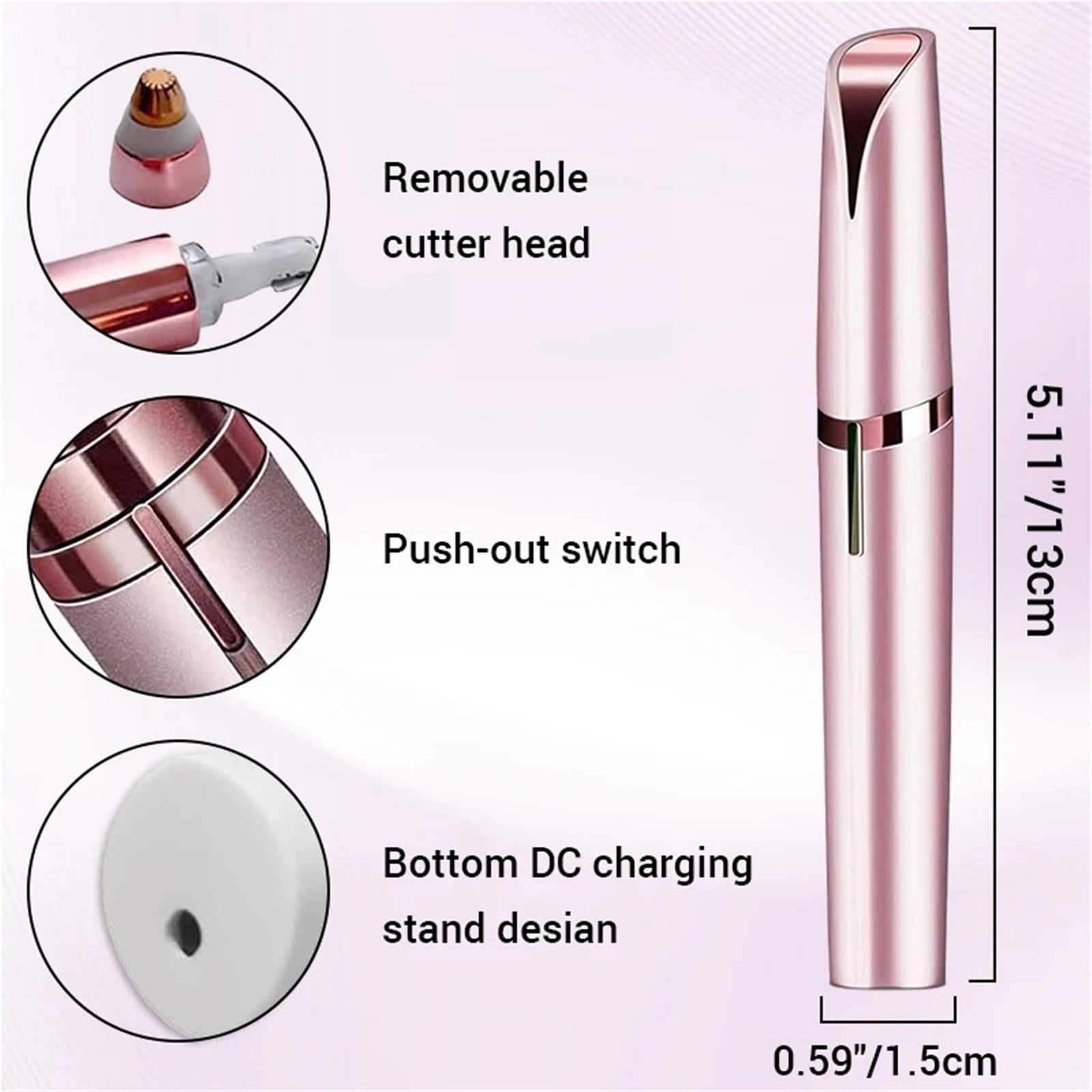 Elektrischer Augenbrauen-Trimmer, USB-Ladegerät, Sicherheits-Haarentfernung, Augenbrauen-Epilierer, Mini-Former, Rasierer, schmerzfreie Schönheits-Haarentfernung (Rosa)