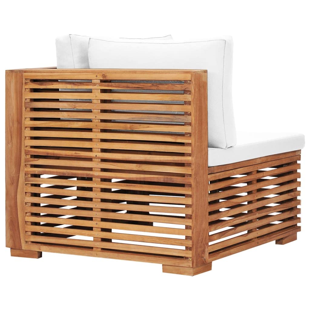 Divano da giardino angolare con cuscino bianco crema in legno massello teak per giardino, terrazza, balcone, mobili da esterno durevole con cuscino imbottito, set di divano in legno resistente