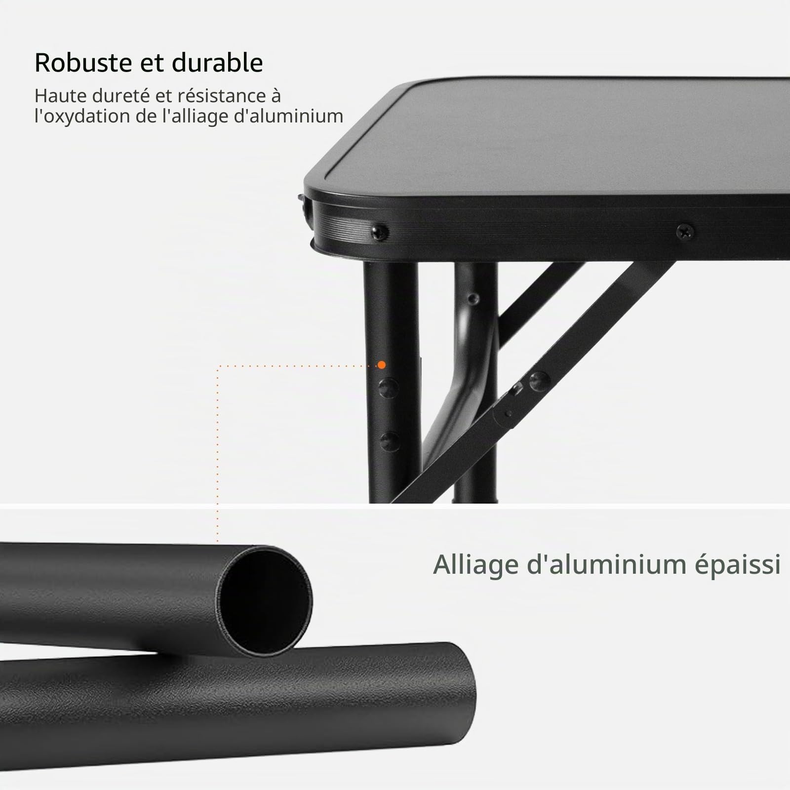 Table Pliante Compacte 60x40 cm 2 Hauteurs Réglables 26 55 cm Plateau MDF Noir Mat Pieds Aluminium Léger Poignée Transport pour Camping Pique-Nique Balcon Jardin