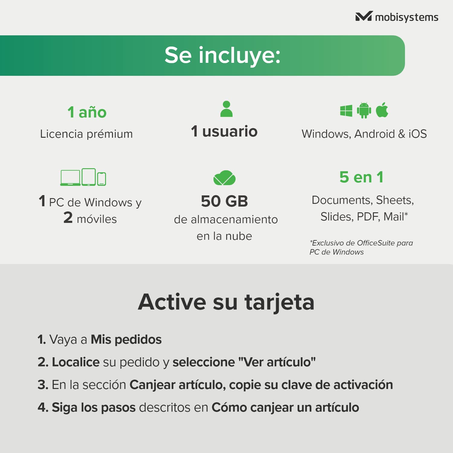 OfficeSuite Personal | 1 Año de Licencia | Documents, Sheets, Slides, PDF, Mail & Calendar para 1 Windows y 2 Dispositivos Móviles