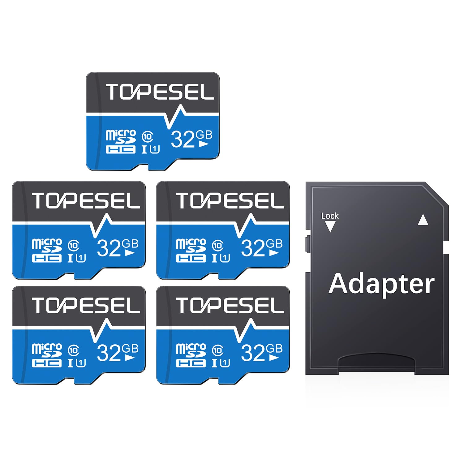 TOPESEL 5-Pack 32GB Micro SD Card Class 10 Micro-SDXC Memory Card UHS-I, High Speed Flash TF Card for Security Camera/Smartphone/Drone/Dash Cam/Tablet/PC, C10, U1, 32GB 5Pack