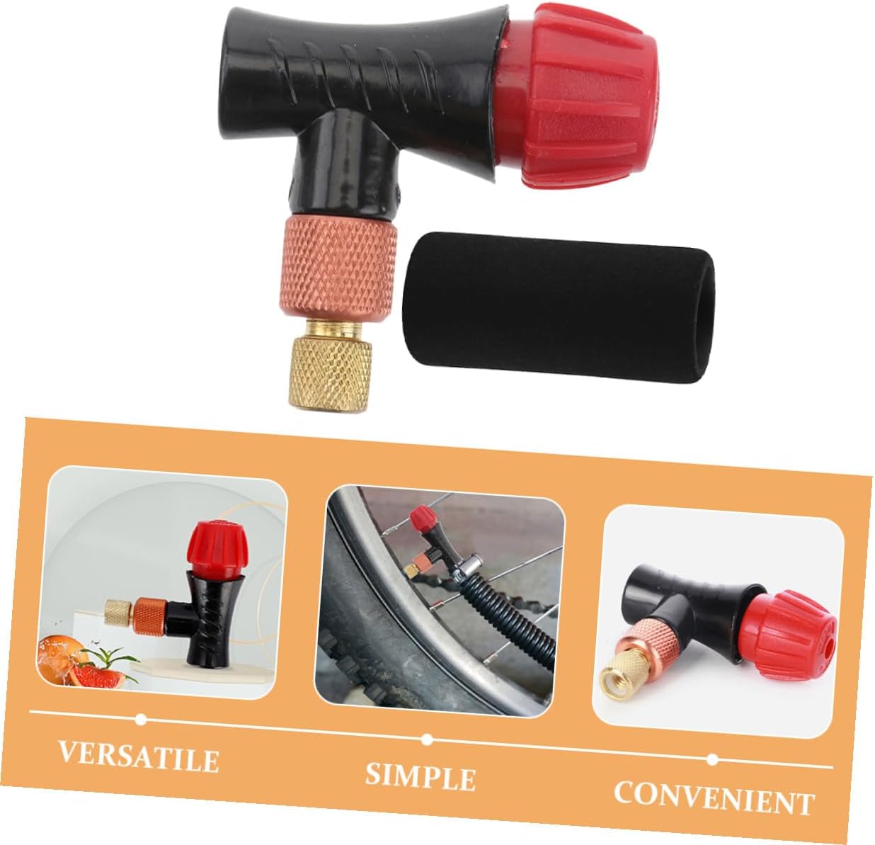 Bike Tire Co2 Inflator with Control Valve and Black Foam Sleeve, Lightweight Portable Co2 Pump for Mountain and Road Cycling, 2pcs Inflator Set for Outdoor Bike Tire Inflation
