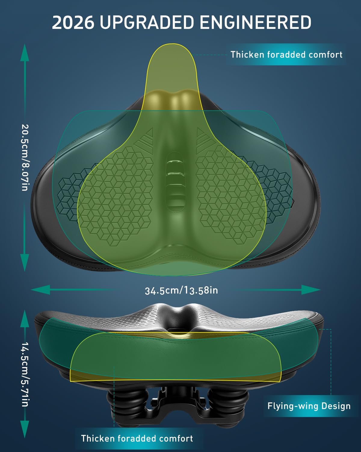 Noseless Oversized Fahrradsitz für Männer & Frauen, 2026 Upgrade Bequem Extra Breit Gepolstertes Fahrradsitzkissen, Komfort Fahrradsattel für Peloton, Heimtrainer, Beach Cruiser, MTB, EBike