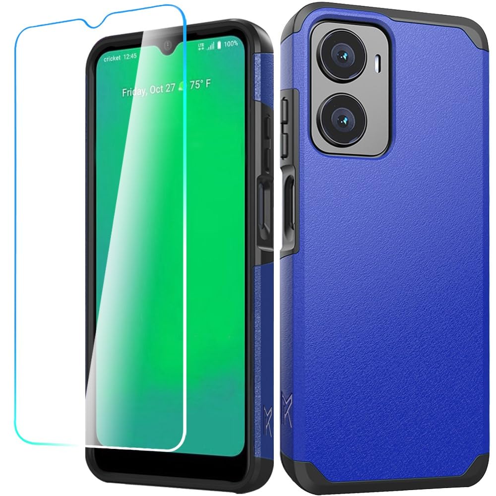 HRWireless Compatible for Cricket Magic 2 5G Phonecase/AT&T Propel 2 5G Case Tough Strong Shockproof Hybrid Cover + Tempered Glass