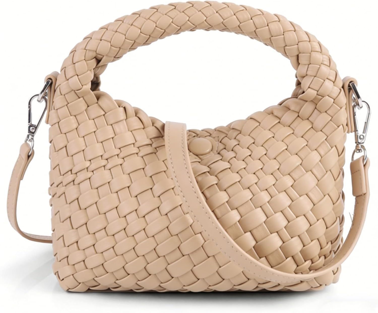 Woven Crossbody Bag Small Tote Cute Purse for Women,Top Handle Handbag Pu Leather Shoulderbag with Detachable Strap