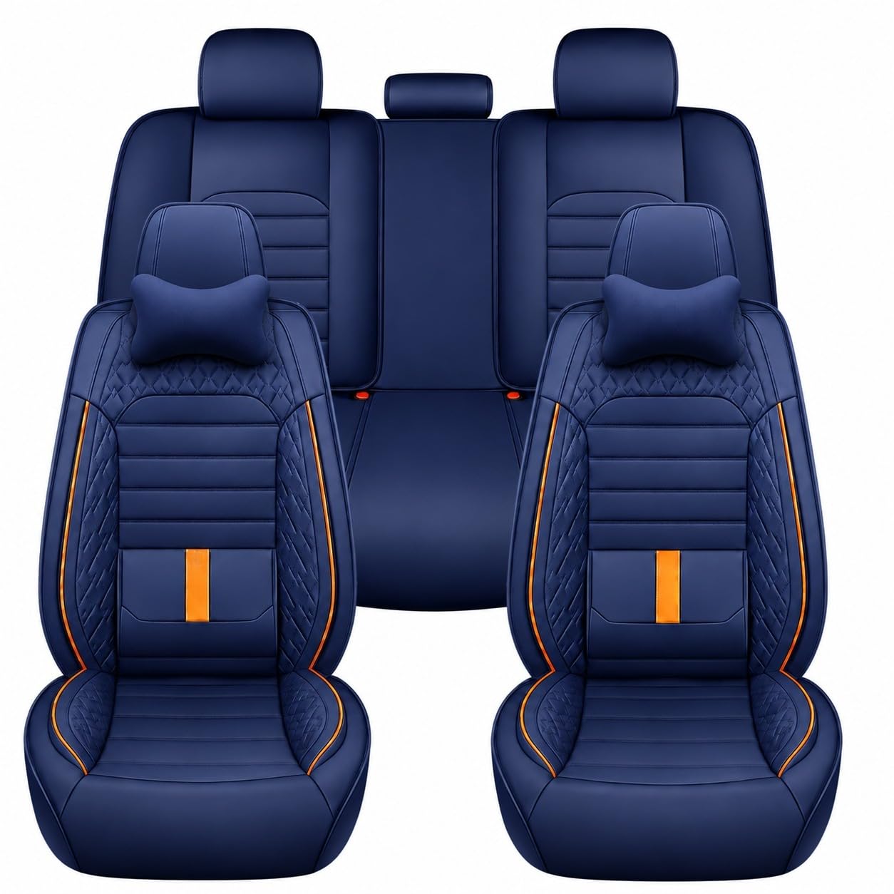 Juego completo de fundas de asiento de coche de piel sintética transpirable para asientos delanteros y traseros, incluye reposacabezas, reduce la fatiga del conductor, se adapta a la mayoría de los