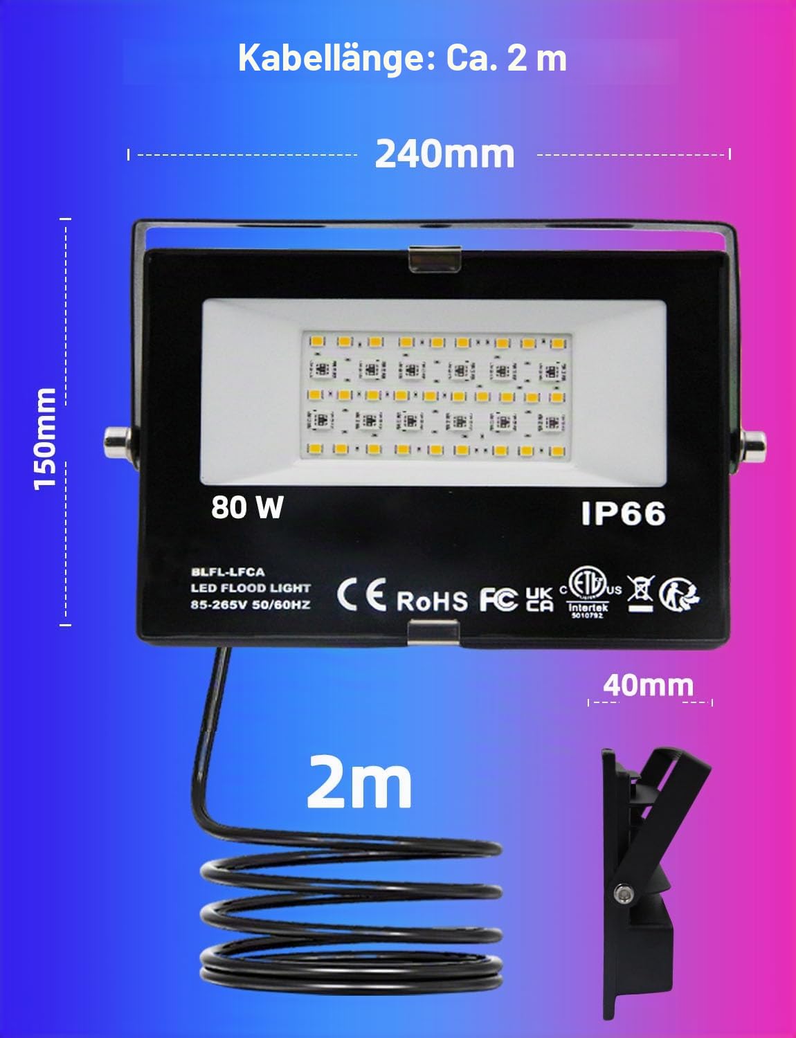 HEKEE RGB Led Strahler Außen, Farbwechsel 80W, DIY-Blitzmodus, RGB Led Fluter, Timer, Bluetooth IP66 wasserdicht
