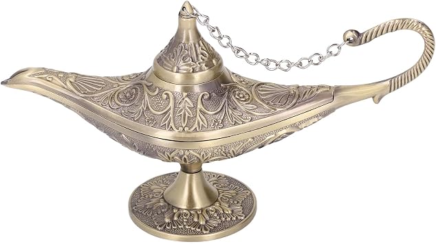 Aladdin Genie Lamp Vintage,Elegant Vintage Arabian Lamp - Metal Wishing Lamp Ornament with Exquisite Details for Home, Party, and Office Decor