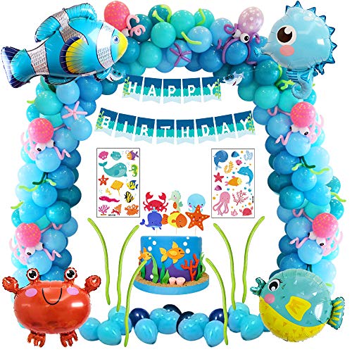 MMTX décoration Anniversaire de mer Bleue avec des Animaux de mer Poisson Clown Poisson Clown Hippocampe Crabe Ballon Décoration fête d'anniversaire