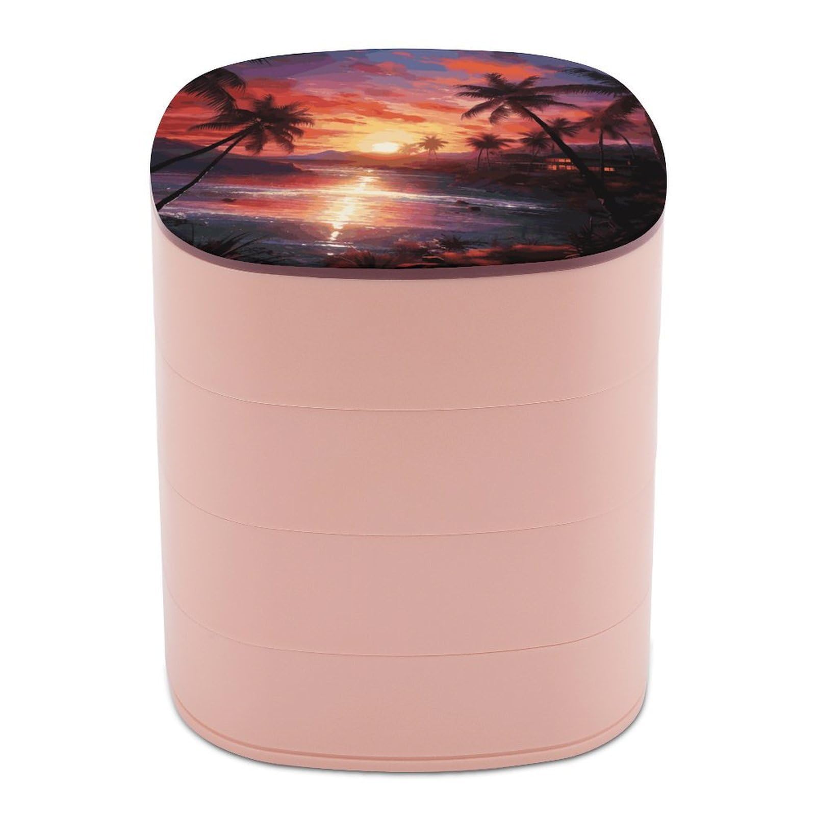 VstaDank Colorful Tropical Sunset Jewelry Box 360° Rotatable Jewelry Organizer 4 Layers Jewelry Case with Lid Fashion Portable Earring Holder for Bracelets Rings Bracelets Vanity