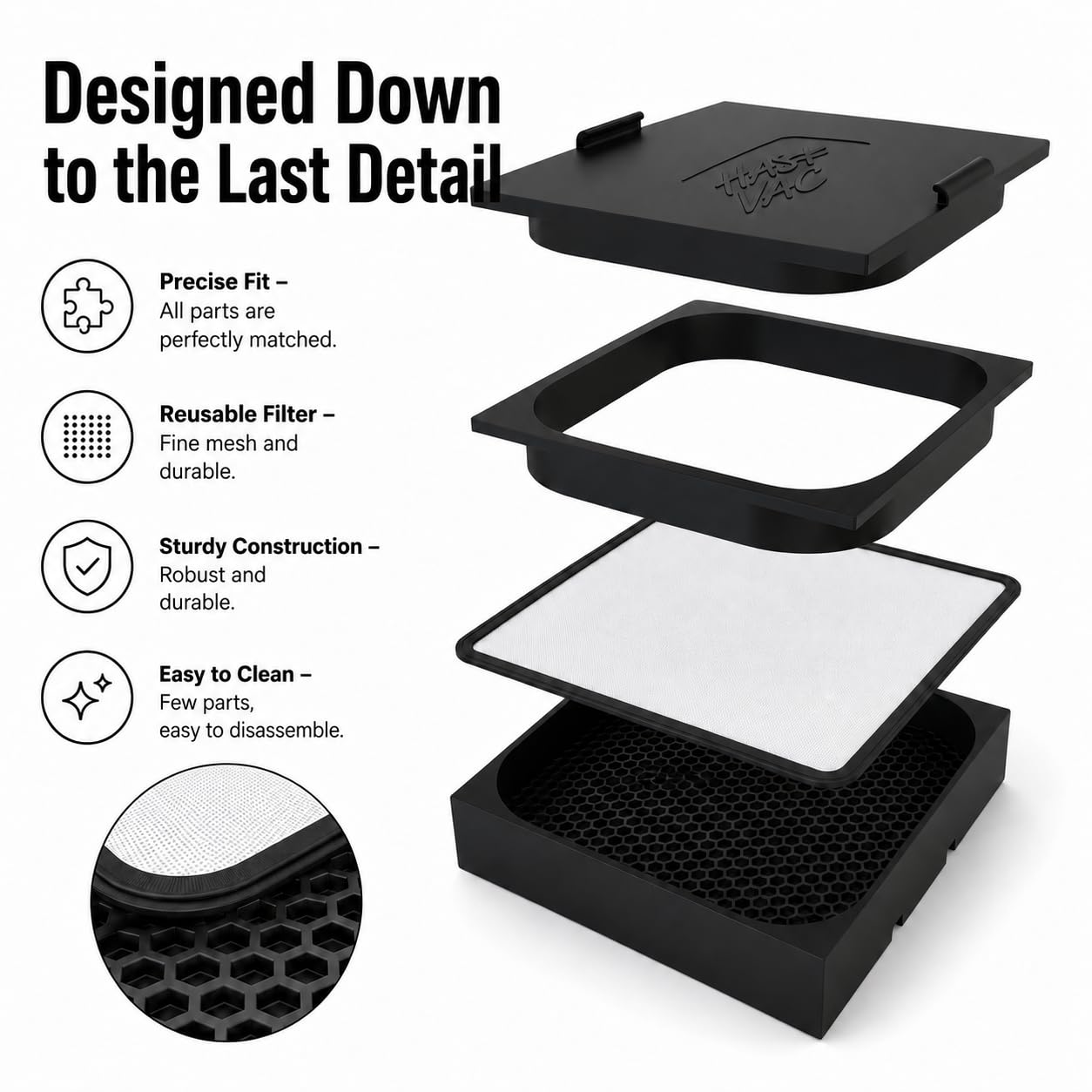 Hazh Vac Small 12 x 3,5 cm – Vakuum Filterpresse & Flüssigkeitsextraktor – Honeycomb Filtersystem aus PETG – inkl. 25 Micron Nylon Mesh Filter (small)